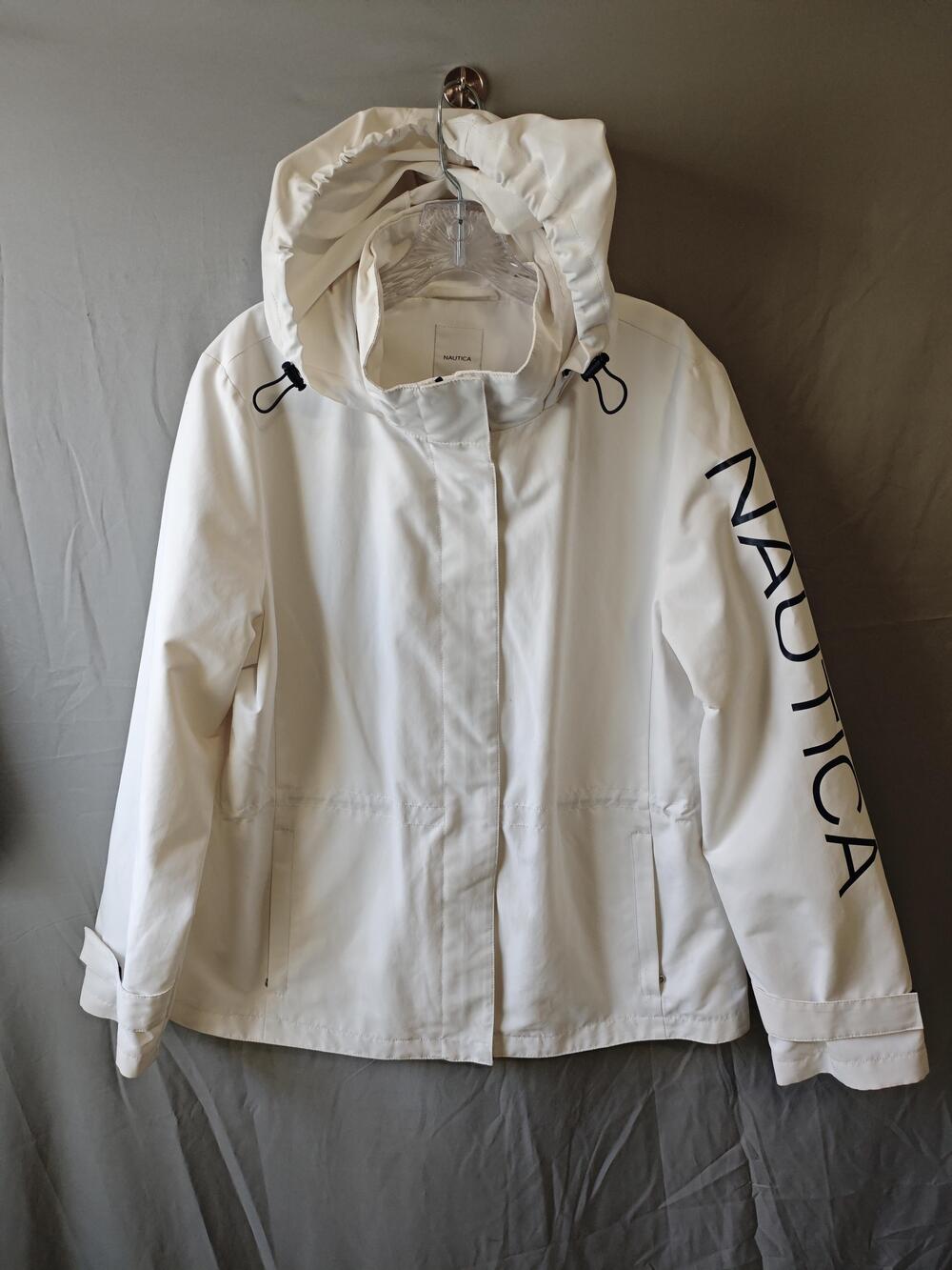 Nautica Jacket Mens XL White Hooded Full Zip Lightweight Windbreaker Coat